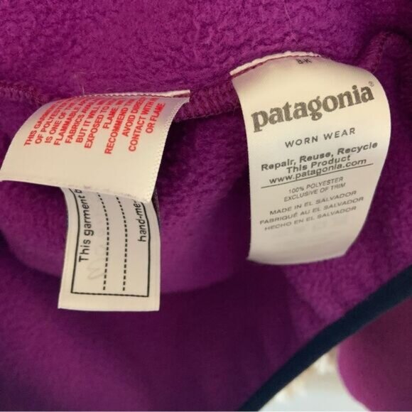 PATAGONIA Snap-T Synchilla Fleece Pullover Purple Girl’s Size XL 14 - Picture 10 of 14
